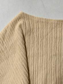 Ensemble Top Court Asymétrique Blanc Texturé & Mini-Jupe Taille Haute à Nœud, Chic Élégant pour les Vacances - Kaki - Voir 7