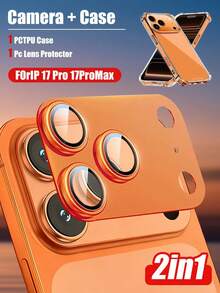 Yezodawee 2in 1 Ser Compatible With IPhone 17 Pro Max Camera Lens Protector + Transparent Phone Case - [Unbreakable] [Strong Adhesion] [Compatible Phone Case] Metal Rear Camera Screen Protector (Orange, Silver, Blue) - B - View 10