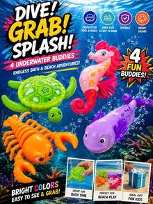 4pcs Pool Toys (1 Salamander * 1 Turtle * 1 Lobster * 1 Seahorse, Random Color) Seahorse, Turtle, Lobster Sink In Water, Only Salamander Spins And Rises. Diving Set, Diving Pool Toys, Bathtub Toys, Swimming Pool Toys, Swimming Toys, Suitable For Children's Diving Sports And Breath-Holding Practice, Summer Beach Water Games, Children's Birthday Gift, Water Party Entertainment - Multicolor - View 4