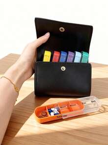 1-7 Day Pill Box With Leather Storage Case, 4-Times Daily Medication Reminder, Convenient For Travel And Daily Use - Leather Pill Box - View 6