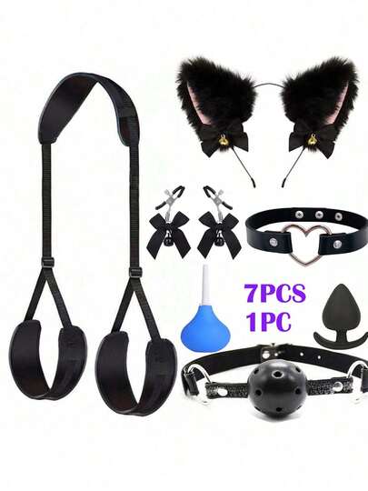 7pcs/1 pieza Producto de Restricción BDSM SM para Adultos, Esparcidor de Piernas con Esposas y Correas para Tobillos, Almohada Esparcidora de Piernas para Mujeres, Herramienta para Juegos Sexuales para Adultos, Columpio Sexy, Plug Anal, Limpiador de Plug Anal