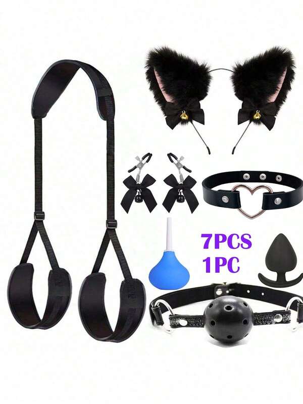 7pcs/1 pieza Producto de Restricción BDSM SM para Adultos, Esparcidor de Piernas con Esposas y Correas para Tobillos, Almohada Esparcidora de Piernas para Mujeres, Herramienta para Juegos Sexuales para Adultos, Columpio Sexy, Plug Anal, Limpiador de Plug Anal
