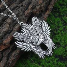 Vintage Distressed Six-Winged All-Seeing Eye Pendant Necklace, Mysterious Symbol Titanium Steel Clavicle Chain, Niche Dark Accessory - Antique Silver - View 3