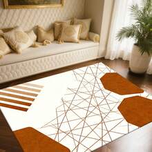 Cashmere-Like Beige Base Irregular Brown Line Fragment Geometry Pattern Printed Outdoor Rugs,Exquisite Cozy Carpets In Diverse Styles. Suitable For Home, Outdoor, Malls & Cafes, Machine Washable, Various Sizes Available. - A - View 6