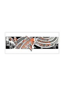 1pc Retro Ukiyo-E Koi Fish And Wave Armband Tattoo Sticker, With Realistic Tattoo Design. Suitable For Travel, Music Festivals, Games, Graduation Gifts. Lasts For 3-5 Days. - Multicolor - View 4