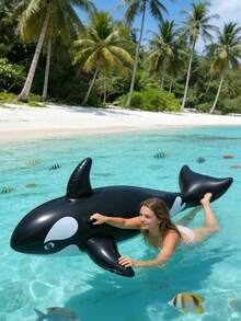 Flotador inflable de ballena negra para montar, flotador inflable de ballena negra para agua, flotador inflable de orca para piscina, flotador inflable de tabla de surf de ballena negra de PVC, adecuado para entretenimiento familiar de adultos, ocio al aire libre, fiesta de verano, playa, lago - multicolor - Ver 3