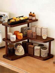 1pc Wooden Corner Storage Rack - Desktop Organizer, Suitable For Home, Bedroom, Kitchen, Office Supplies, Jewelry, Cosmetics, Bookshelf, File Cabinet, Spices And Tableware - Multicolor - View 4