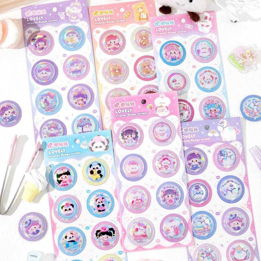 Highly Attractive Creative Badge Series Stickers, Decorative 3D Glitter Stickers For Kids Pencil Box And Phone Case DIY - Multicolor - View 1