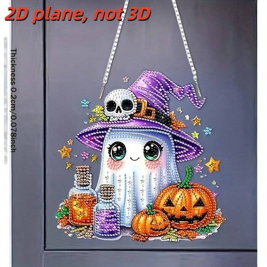 2D Flat Halloween Diamond Painting Pendant, 5D Ghost Diamond Painting Window Hanging, Asymmetric Rhinestones, Wall Hanging Sign, DIY Handmade Decoration Suitable For Beginners