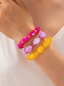 1pc/3pcs Vacation Style Glossy Jelly Acrylic Asymmetrical Texture Design Sweet Cool Girly Versatile Layered Bracelet - Multicolor - View 1