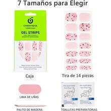 Pegatinas de Uas, 14Pzs Tiras de Uas de gel Semicuradas de Color con Luz/ Uas Pegatinas de Gel para Arte con Lima de Uas, Almohadilla de Preparacin y Palo de Madera - Floral rosa - Floral rosa - Ver 7
