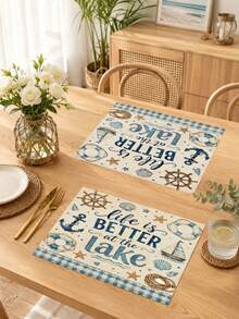 1pc Anchor Sailboat Rudder Pattern Table Runner, Ocean Style, Summer Home Kitchen Decor Table Runner, Table Runner Placemat Pillow Set, Suitable For Summer Home Kitchen Decor And Party Decoration - Multicolor - View 5
