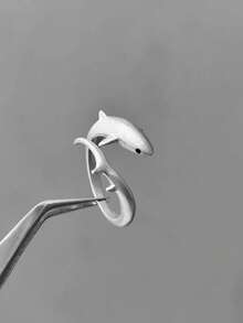 1 pieza Anillo abierto con forma de tiburón geométrico, minimalista, versátil y exquisito, adecuado para que las mujeres lo usen en cualquier ocasión, citas, regalo para seres queridos - Plateado - Ver 2