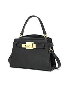 Dedoo Tas Tangan Wanita Kulit PU Motif Leci, Perangkat Keras Emas, Ringan, Modis, Gaya Sehari-hari Kelas Atas (Dengan Tas Hadiah) - Hitam - View 9