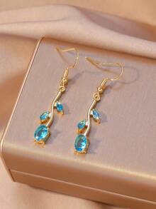1 Pair (2pcs) Elegant Leaf & Rose Flower Colorful Shiny Zirconia Leaf Earrings, Golden Eternal Love Energy Jewelry, Suitable For Women's Daily, Date, Wedding Bridesmaid Wear, Great Gift For Bride, Valentine's Day, Mother's Day - Gold - View 10