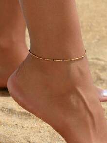 1pc Bohemian Beach Style Personalized Anklet, Simple Metal Turquoise Rice Bead Rhinestone Soft Clay Multi-Style Anklet - Multicolor - View 1