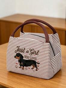 Dachshund Lover Exclusive Printed Striped Tote Bag, Soft Girly Style Daily Handbag; Durable And Wear-Resistant, Ideal For Carrying Essentials; Simple Handle Design, Easy To Carry; Fresh Stripes Paired With Cute Dachshund Pattern And Heart Paw Prints, Showcasing Playful Charm. - Multicolor - View 6