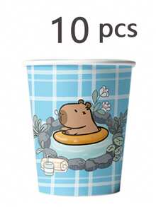 50pcs Cute Cartoon Summer Blue Swimming Capybara Dolphin Theme Party Supplies Set - Cute Plate & Paper Cup Napkins, Birthday Party Supplies, Baby Baptism, Festival Party Supplies, Friends' Party And Theme Celebration Party Decoration Essential Items - A - View 4