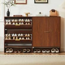 80 X 24 Cm Shoe Cabinet With Grooved Front – Height Adjustable With Anti-Tip Device And Decorative Table For The Hallway, In Walnut Look - 查看 3