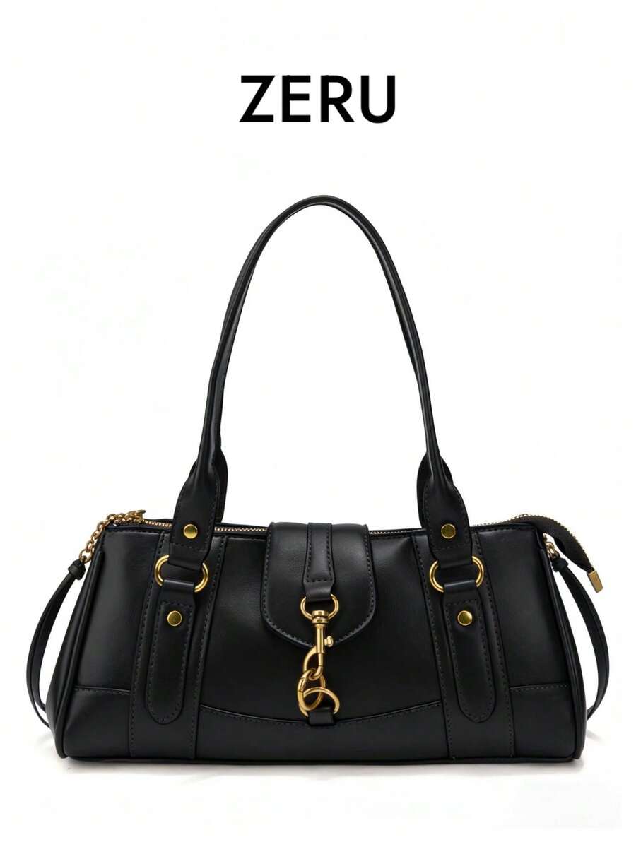 New Retro Personalized Lock Handbag, Racing Bowling Bag, Motorcycle Bag, Women's Shoulder Underarm Bag - Black - View 1