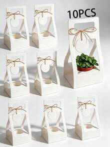 10pcs Succulent Plant Packaging Bags With Thank You Cards, Mini White Kraft Paper Gift Boxes, Wedding, Baby Shower, Succulent Party Favors Plant Holders, Suitable For 2.17 Inch Flower Pots - View 12