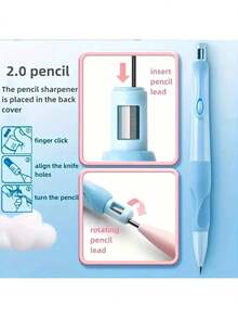 4pcs Automatic Pencils + 4 Boxes (32PCS) Refills + 4 Erasers, 2.0mm, HB Automatic Pencils, Correct Grip Posture, Prevent Lead Breakage, Suitable For School And Office Writing/Drawing Supplies, Back To School Essential With Built-In Sharpener, Correct Posture Pencils, 2.0mm Thick Lead, Hard To Break, Correct Posture Writing Automatic Pencils, Can Be Used For Writing, Drawing - Pencil Set - View 4