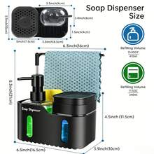 四合一浴室厨房皂液器套装，包含海绵架、抹布架、沥水架和刷架，可重复填充，是浴室和厨房台面收纳的理想之选，现代家居装饰，也是婚礼、母亲节、父亲节以及送给家人和朋友的理想礼物。 - 彩色 - 查看 3