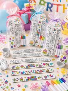 32/16/10/4件生日主題著色頁，派對小禮品，生日派對互動獎品，派對禮物，非常適合填充生日禮物袋（不含其他配件） - 黑與白 - 查看 1