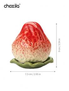 choxila 1pc Strawberry Pattern Sealed Ceramic Jar With Lid, Suitable For Storing Tea, Candy And Other Foods - Red - View 7