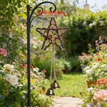 1pc Star-Shaped Wind Chime, Indoor/Outdoor Decorative Hanging Ornament, Room Decor Wind Chime With Star-Shaped Vine Hoop And Bronze Bell, Perfect For Door, Garden And Wall Decoration | No Power Needed, Holiday Atmosphere Decor, Ideal Holiday Gift - A - View 10