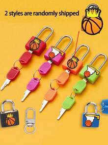Basketball Pattern Luggage Lock, Small Suitcase Padlock With Key, Strong Copper Lock Core With Plastic Shell (Easy Lock Matching), Compact And Sturdy, Luggage Lock, Suitcase Mini Padlock, Travel Bag Metal Key Lock, Durable Brass Lock Core, Small Copper Lock With Shell - Multicolor - View 11