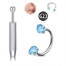 2pcs/Set ASTM F-136 Titanium Alloy 20G Micro Horseshoe Nose Ring & Grip Tool - Sparkling Zirconia Nose Ring, Suitable For Cartilage, Tragus Or Helix Piercing - Silver - View 12