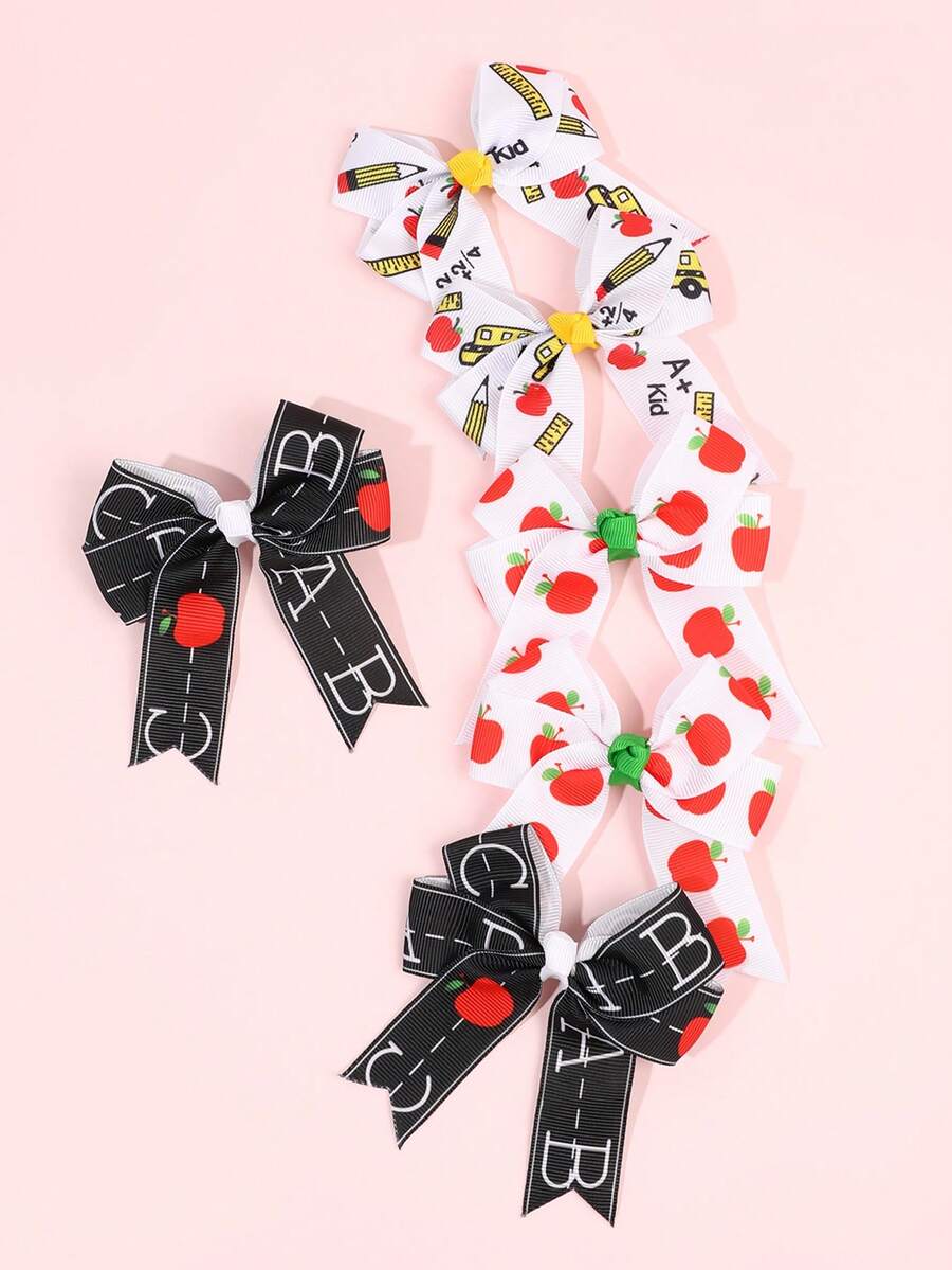 6pcs Back To School Hair Clips For Girls Cute Printed Alligator Clips School Season Daily Hair Bows Student Hairpins Teens Hair Accessories - Multicolor - View 1