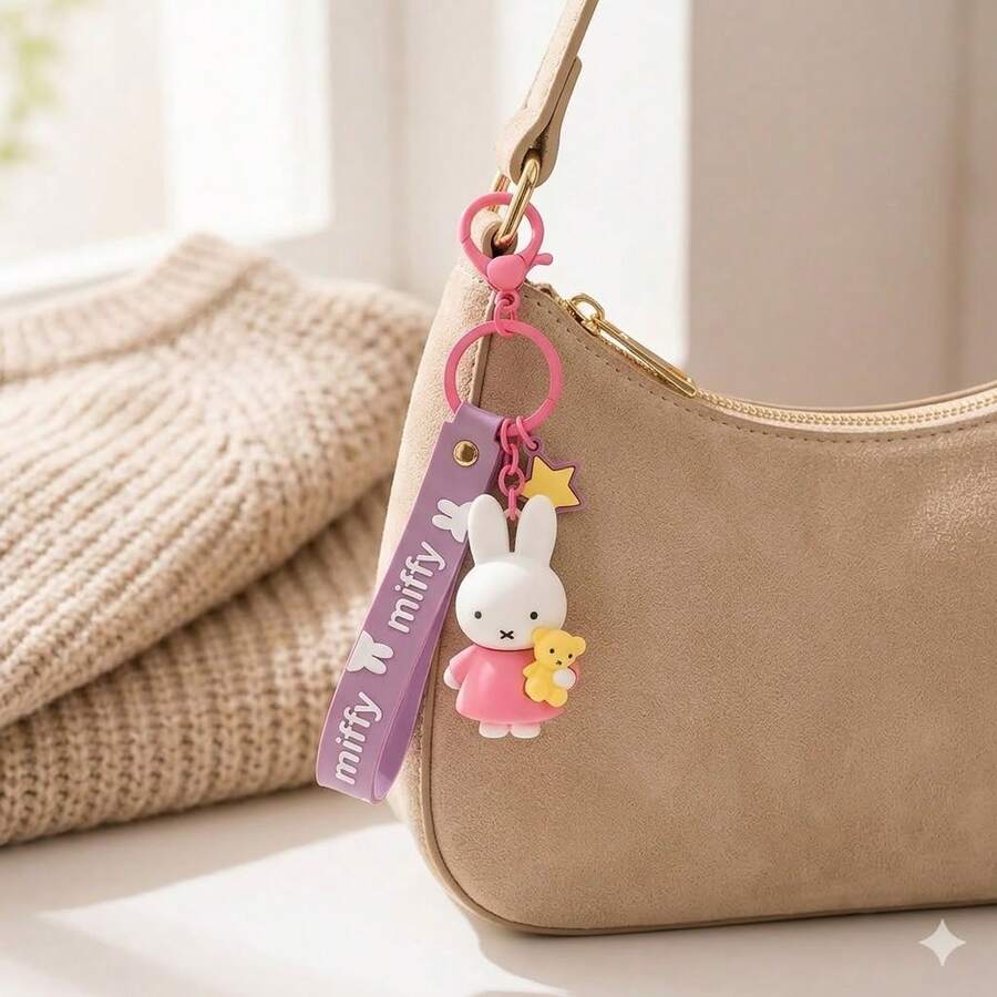 Gantungan Kunci Karet Lembut Miffy Resmi, Gaya Minimalis yang Imut, Desain Karakter Kelinci Miffy, Liontin Karet Lembut, Pengerjaan yang Indah, Aksesori Tas Tangan, Ransel, dan Kunci, Cocok untuk Penggunaan Sehari-hari, Perjalanan, Ulang Tahun, Natal - Purple - View 1