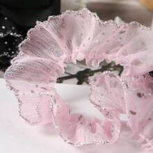 3 Yards Long 3cm Wide Chiffon Ruffle Wavy Lace Ribbon With Silver Trim, DIY Handmade Doll Dress Hem Decoration - 3 Yards Of Hot-stamped Silver Dot Lace Trim - View 8