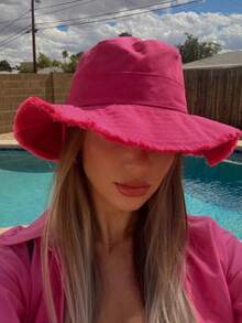 1pc Women's Drawstring Trim Bucket Hat, Adjustable Chin Strap Design, Distressed Finish, Soft Fabric, Sun Protection, Windproof, Fashionable - A - View 4