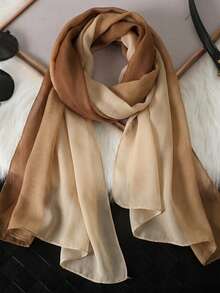 1pc Women's Minimalist Classic Gradient Color Lightweight Chiffon Scarf, Skin-Friendly Comfortable Sun Protection Shawl, Suitable For Daily Use - Khaki - View 2