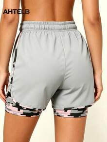 AHTELB Women's Summer 2-In-1 Sports Shorts, Built-In Convenient Phone Pocket Design, Elastic Quick-Dry Breathable Fabric, Slim Fit Tight Cut, Functional Yoga Leggings, Perfect For Jogging, Gym Training, Fitness Workout And Daily Activewear, Gift For Wife, Female Friend, Friend, Wife, Customer, Mother, Shorts For Women, Black Shorts, Gym Wear Women - Light Grey - View 2