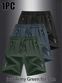 Men's Quick-Dry Workout Shorts,Stretch And Breathable Training Shorts With Zippered Pockets And Reflective Strips,Suitable For Workout And Training - Army Green - View 7
