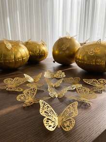 Cirelle 12/48/72Pcs 3D Hollow Butterfly Wall Sticker Cake Decor Toppers Wedding Decor Living Room Home Decor Butterflies Stickers Gender Reveal Party Decor Room Decor Wall Decor Personalised Stickers - Gold - View 4