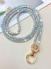 Sparkling Full Rhinestone Gold Flower Phone Lanyard Fashion Long Crystal Phone Chain Women's Crossbody Wrist Handbag Charm - Multicolor - View 12