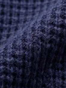 Men's Solid Color Waffle Knit Polo Shirt, Short Sleeve, Casual Top, Thin - Navy Blue - View 10
