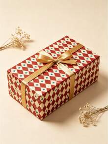 1 Roll Of Vintage Red Diamond-Patterned Wrapping Paper, 300 X 43 Cm, With Red Star Accents-For Birthdays, Christmas, Weddings, And Gift Wrapping-Atmospheric Decorative Wrapping Paper - Packaging Paper - View 4