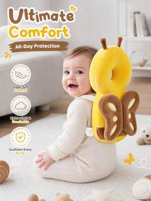 Upgraded Baby Protective Pillow, Thickened And Widened Toddler Protection Pad, Baby Head Protection Pillow, Suitable For Toddling And Crawling, Adjustable Baby Head Protection Pad, Breathable Head Protection Pillow, Head Protection Pillow, Toddler Learning To Walk Supplies, Upgraded Thickened Cartoon Butterfly Shaped Protective Head Pad - Brown Butterfly - View 4