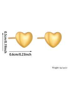RAYQUEEN Minimalist Stainless Steel Perforated Small Heart-Shaped Fashion Versatile Heart Necklace And Stud Earrings Set Jewelry For Women, Suitable For Daily Wear - Gold - View 8