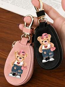 汽車鑰匙收納包 泡泡熊印花款 多色可選 PU材質 耐磨防刮 平滑拉鍊 大容量可收納鑰匙與門禁卡 附登山扣可掛包 適合通勤、旅行、上學 女性適用 節日生日開學季送友閨蜜的可愛實用禮物 - 彩色 - 查看 2