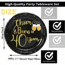 50 Piezas Platos de 40 Cumpleaos Suministros para de 40 Cumpleaos inch Plato de Postre 40 Cumpleaos Brindemos por 40 Aos Platos para Pastel para Brindis y Cervezas Tema Negro Dorado 40 - 40º - Ver 3
