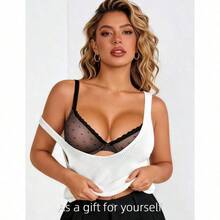 Upushall Unlined Bras For Women Sexy See Through Mesh Underwire Plunge Demi Lace Bra - 黑色蕾絲 - 查看 5
