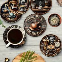 1 Set Coffee Cup Design Wooden Non-Slip Coasters, Home Kitchen Decor Accessories, Cute And Affordable Small Items, Outdoor Garden Supplies, Suitable For Various Holiday Parties, Wedding Accessories, Thanksgiving, Back To School Decoration Gifts - Multicolor B - View 7