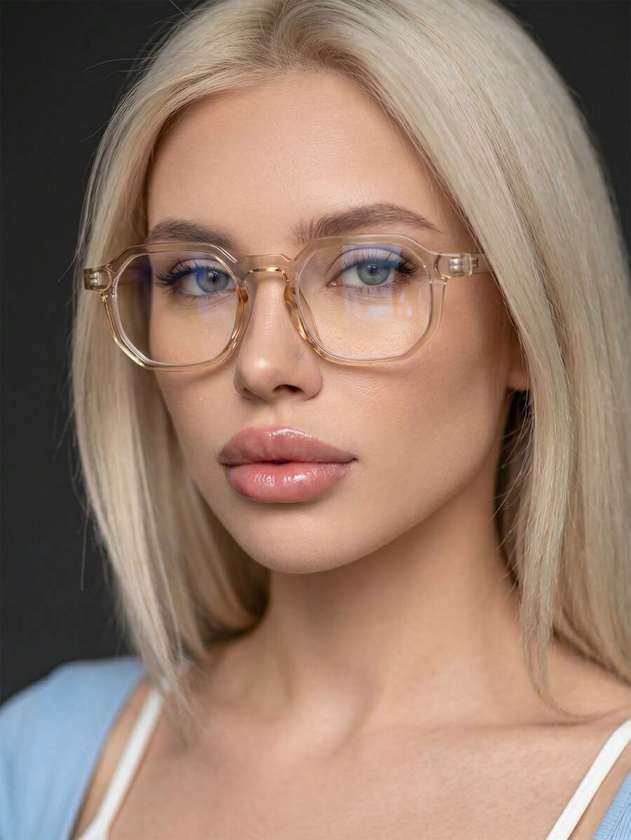 1 對女款多邊形高品質酒紅色時尚裝飾無度數眼鏡 - 香檳色 - 查看 1